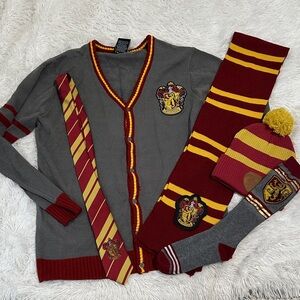 ❤️ Harry Potter Gryffindor Cardigan Sweater,Tie,Scarf,Hat & Socks
